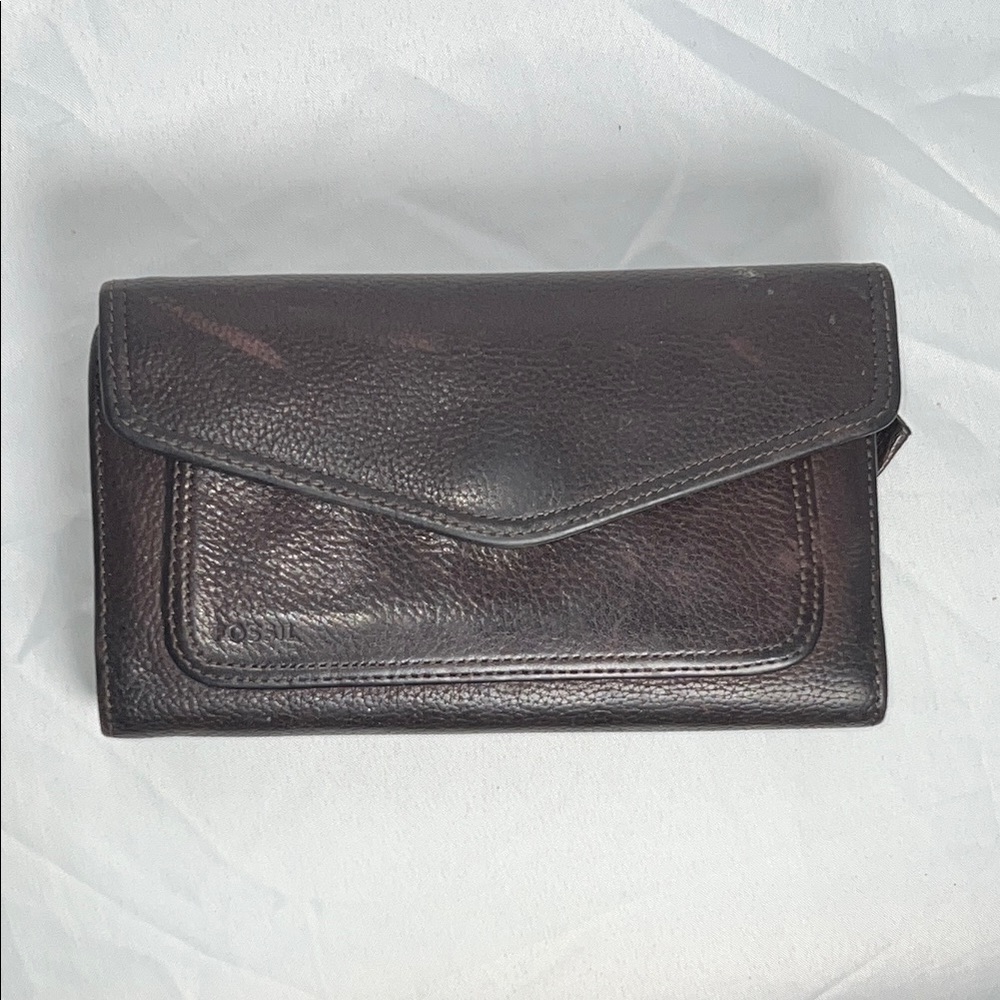 Dark Brown Fossil Leather Tri- Fold Wallet